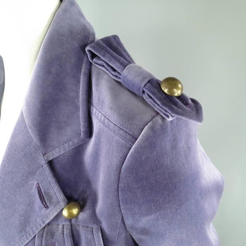 Women's YVES SAINT LAURENT by TOM FORD Size 6 Lavender Velvet Military Jacket 2004