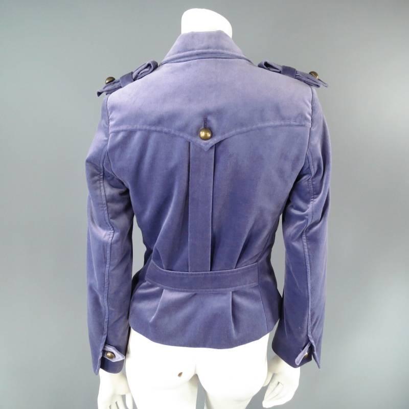 YVES SAINT LAURENT by TOM FORD Size 6 Lavender Velvet Military Jacket 2004 2
