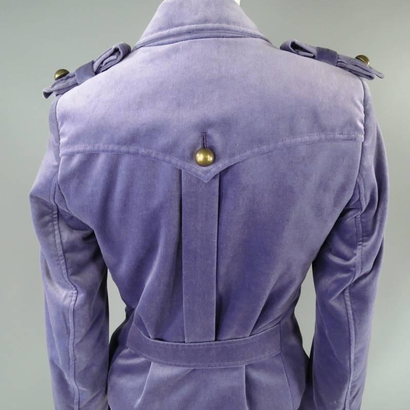 YVES SAINT LAURENT by TOM FORD Size 6 Lavender Velvet Military Jacket 2004 1