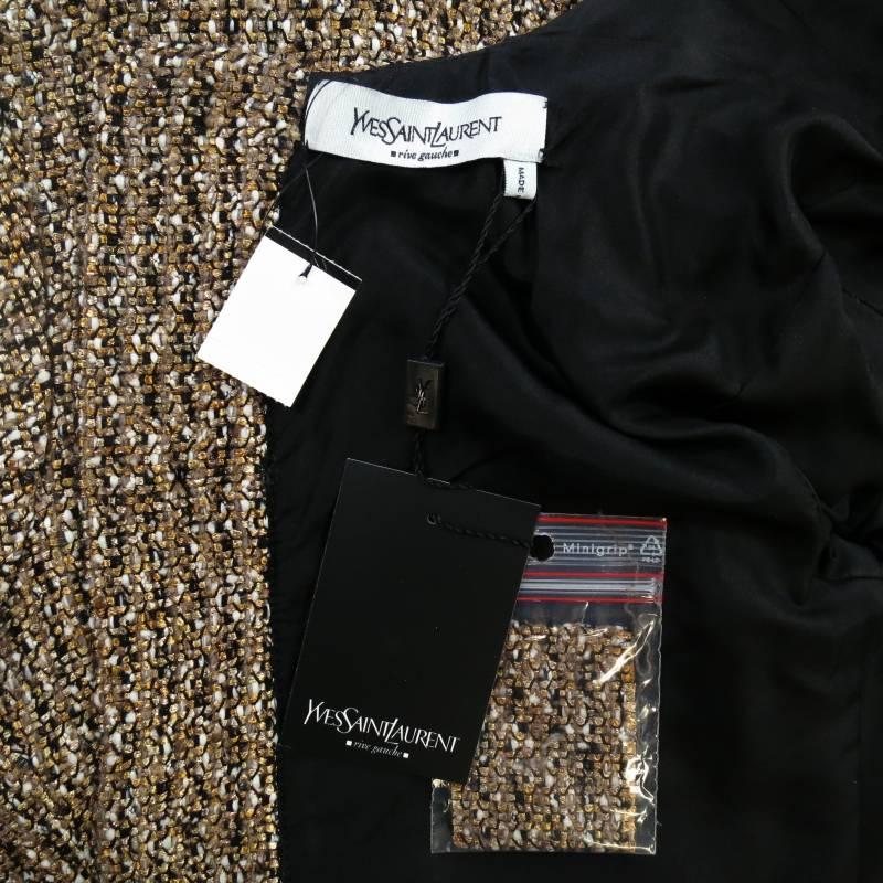 YVES SAINT LAURENT Size 6 Metallic Gold Tweed Pants and Puff Sleeve Jacket Set 4