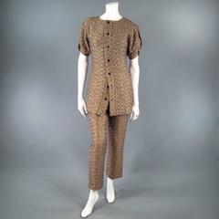 YVES SAINT LAURENT Size 6 Metallic Gold Tweed Pants and Puff Sleeve Jacket Set