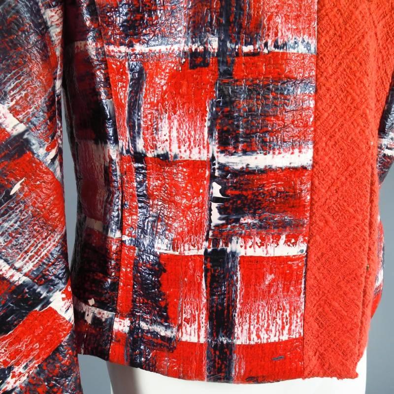 ESCADA Size 10 Red White & Navy Painted Tweed Jacket 4