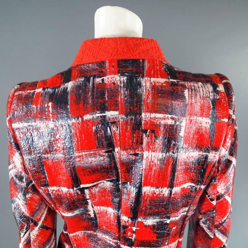 ESCADA Size 10 Red White & Navy Painted Tweed Jacket 1