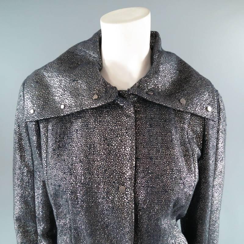 Women's ESCADA SPORT Size 10 Metallic Silver Removable Collar Snap Jacket