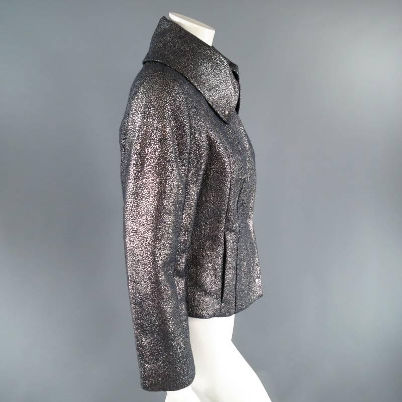 ESCADA SPORT Size 10 Metallic Silver Removable Collar Snap Jacket 2