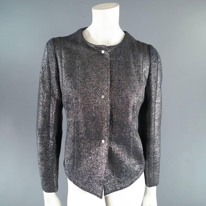 Black ESCADA SPORT Size 10 Metallic Silver Removable Collar Snap Jacket