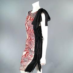PRADA Size 2 Red Wrinkled Cotton / Silk Tied Cocktail Dress Spring 2009