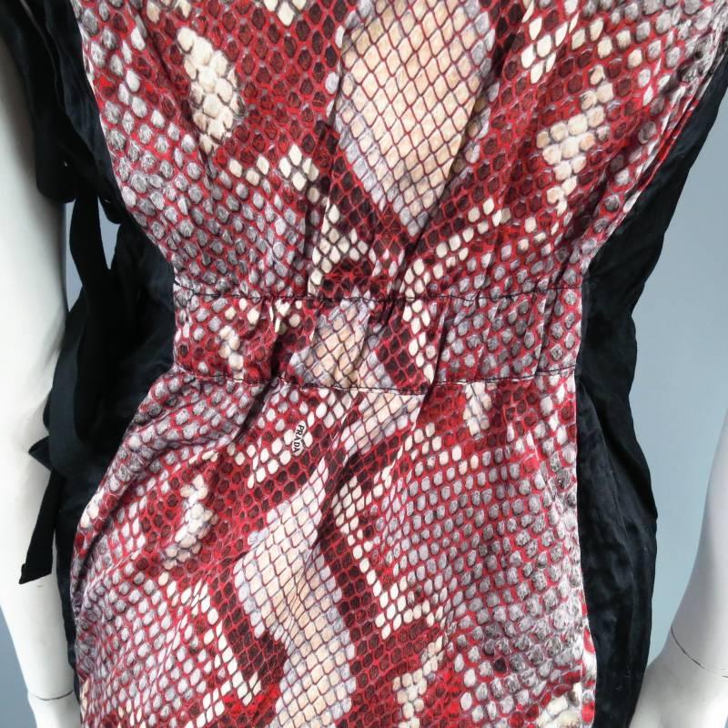 PRADA Size 2 Red Wrinkled Cotton / Silk Tied Cocktail Dress Spring 2009 3