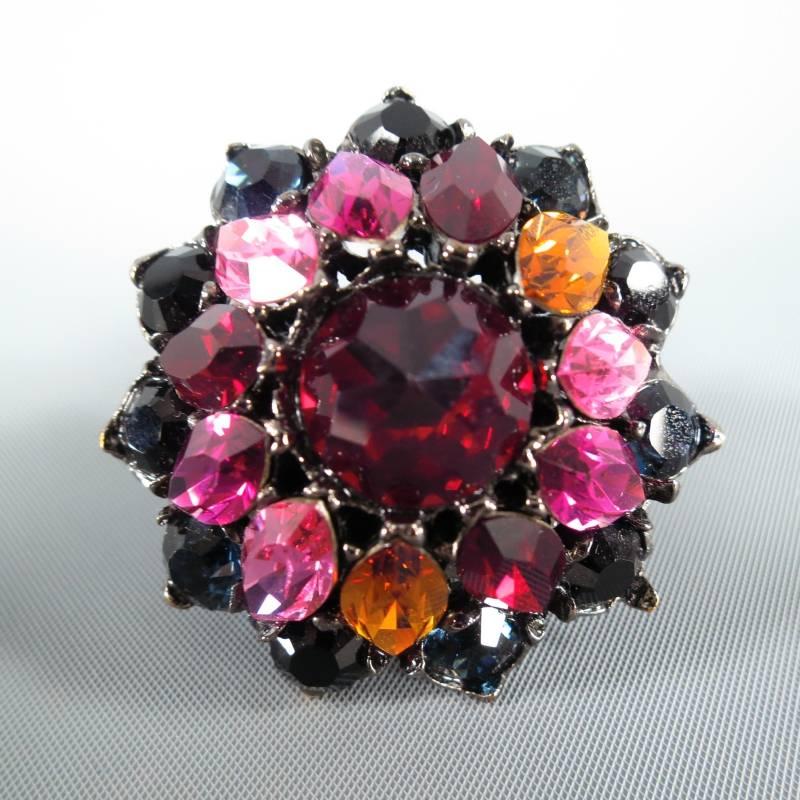 YVES SAINT LAURENT Red Multi Color Crystal Cocktail Ring 2