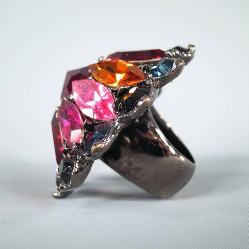 YVES SAINT LAURENT Red Multi Color Crystal Cocktail Ring In Excellent Condition In San Francisco, CA