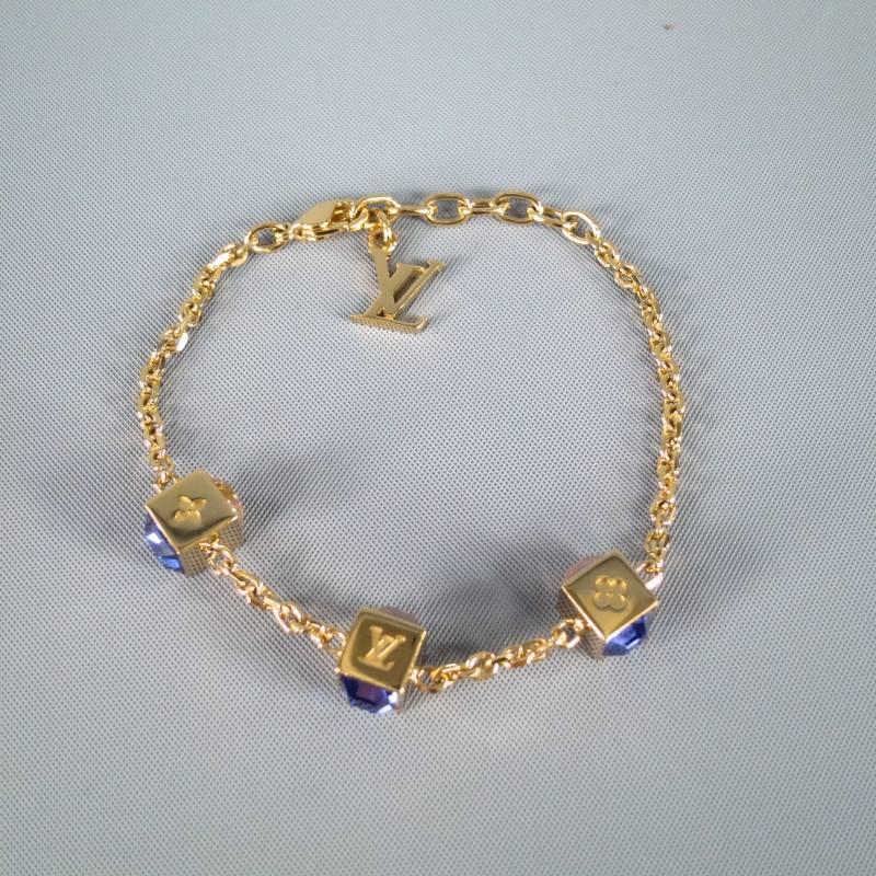 LOUIS VUITTON Gold Metall lila Swarovski -Gamble-Monogramm Würfel Armband Damen