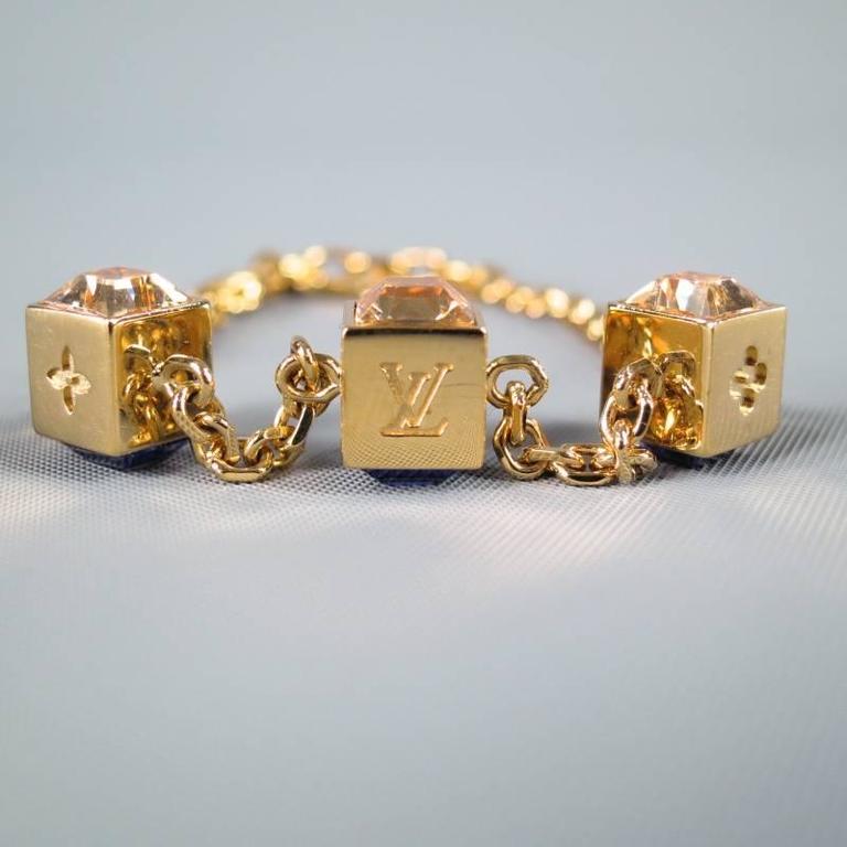 LOUIS VUITTON Gold Metal Purple Swarovski -Gamble- Monogram Dice Bracelet  at 1stDibs