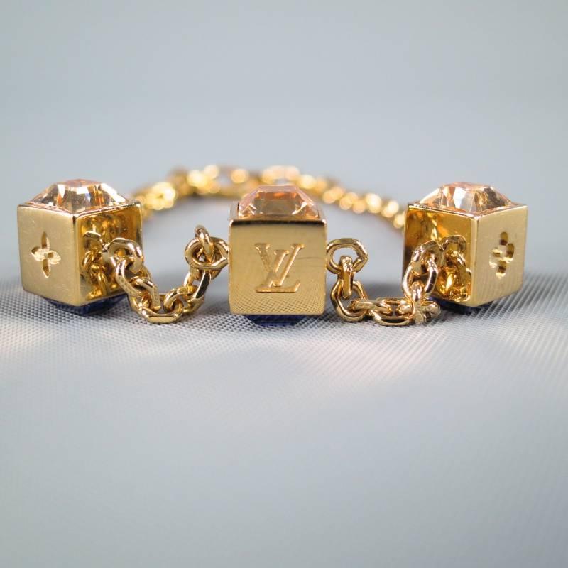 LOUIS VUITTON Gold Metall lila Swarovski -Gamble-Monogramm Würfel Armband im Zustand „Hervorragend“ in San Francisco, CA