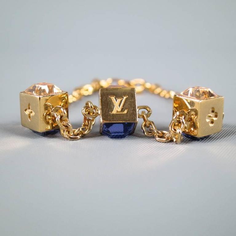 LOUIS VUITTON Gold Metal Purple Swarovski -Gamble- Monogram Dice Bracelet  at 1stDibs