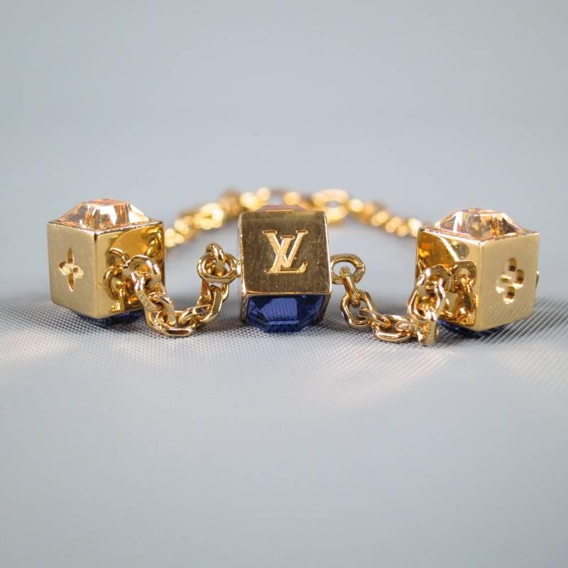 LOUIS VUITTON Gold Metal Purple Swarovski -Gamble- Monogram Dice Bracelet 1