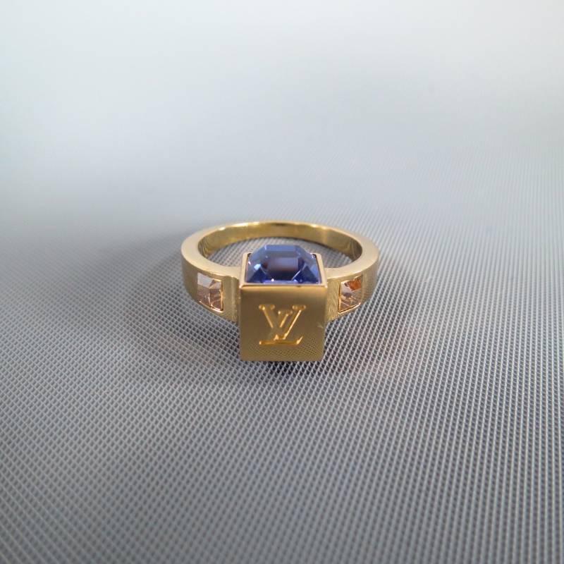 LOUIS VUITTON Gold Purple Swarovski Crystal -Gamble- Dice Ring 2