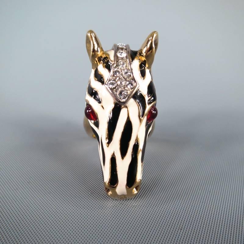 ROBERTO CAVALLI White Enamel Red Crystal Eye Zebra Head Ring 1