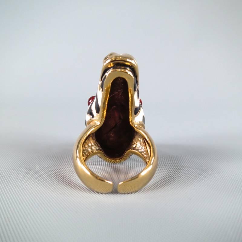 ROBERTO CAVALLI White Enamel Red Crystal Eye Zebra Head Ring 2