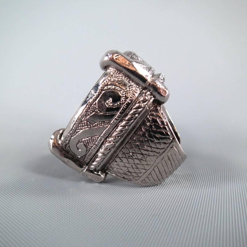 ROBERTO CAVALLI Brown Stone Silver Engraved Cocktail Ring 2