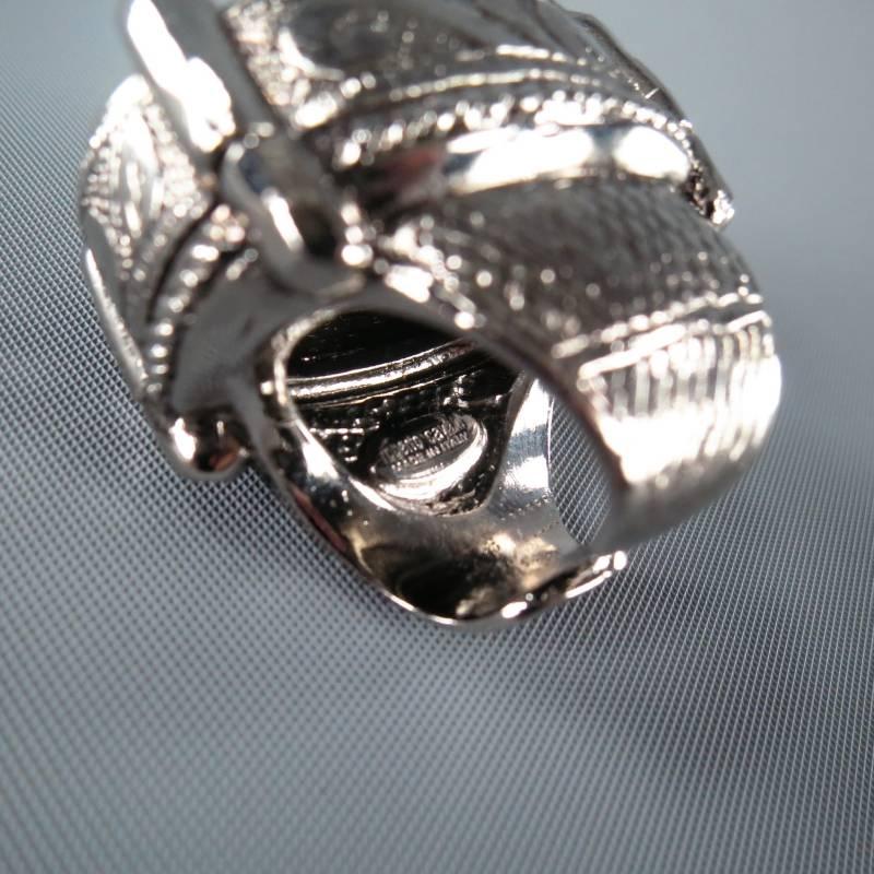 ROBERTO CAVALLI Brown Stone Silver Engraved Cocktail Ring 4