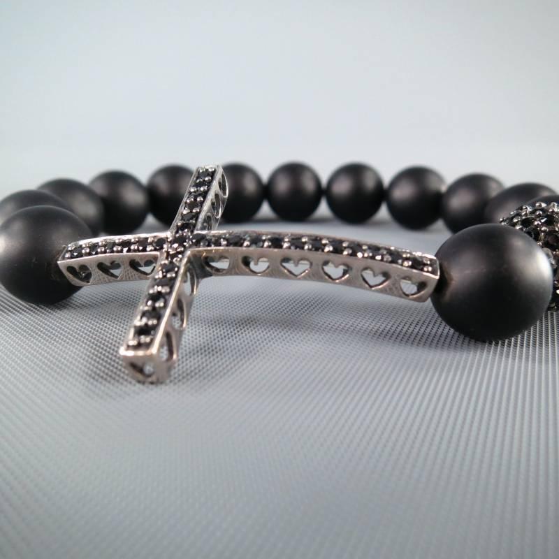 TAI Black Beaded Crystal Cross Bracelet In Excellent Condition In San Francisco, CA