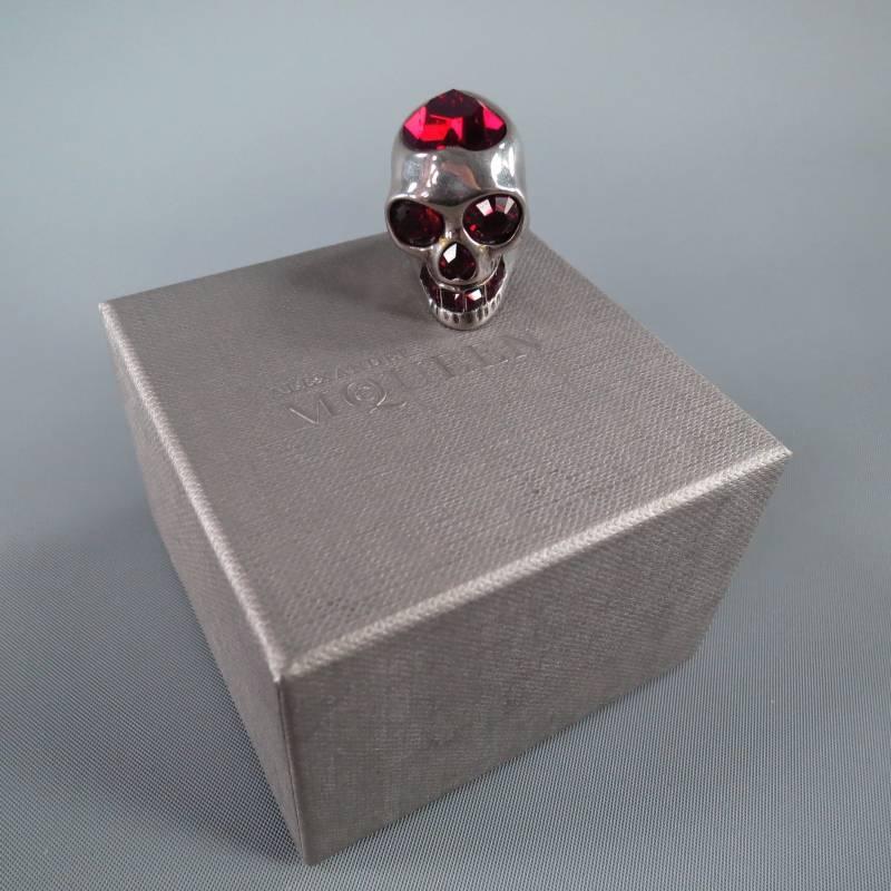 ALEXANDER MCQUEEN Ruby Red Heart Crystal Skull Ring 2