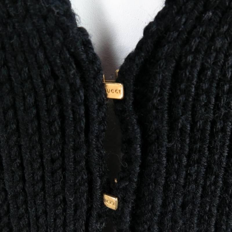 Women's GUCCI Size XS Black Lana Wool Knit Juliet Sleeve Cropped Corset Cardigan