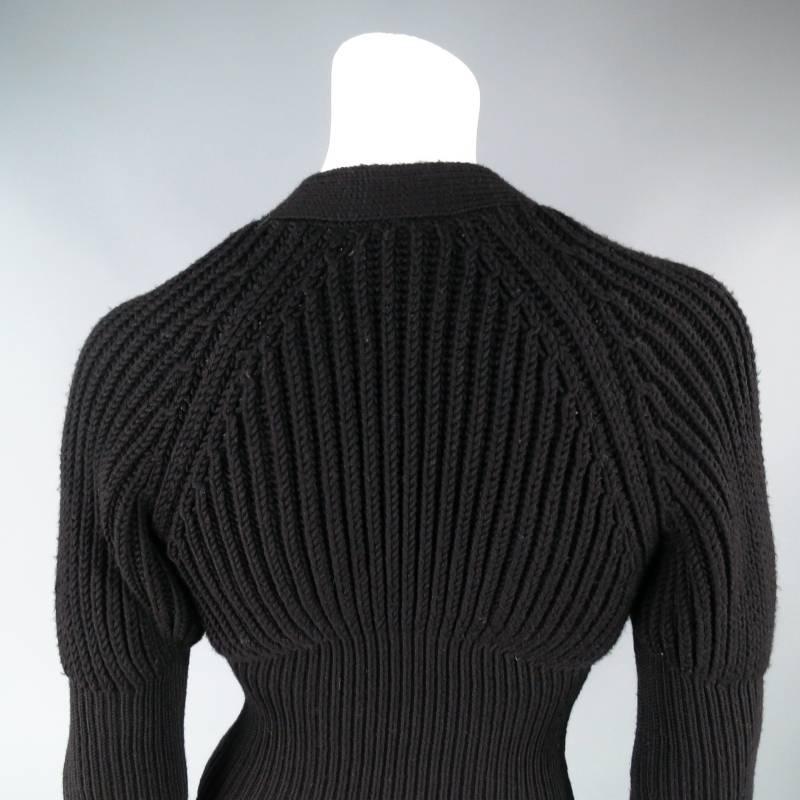 GUCCI Size XS Black Lana Wool Knit Juliet Sleeve Cropped Corset Cardigan In Excellent Condition In San Francisco, CA