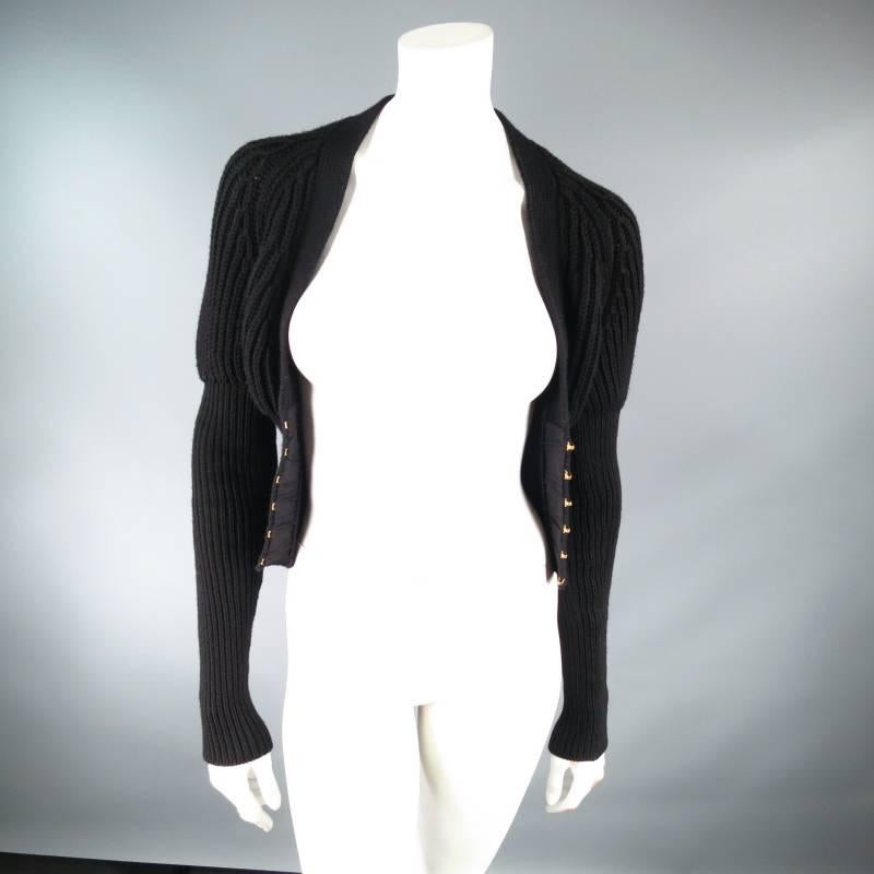 GUCCI Size XS Black Lana Wool Knit Juliet Sleeve Cropped Corset Cardigan 1