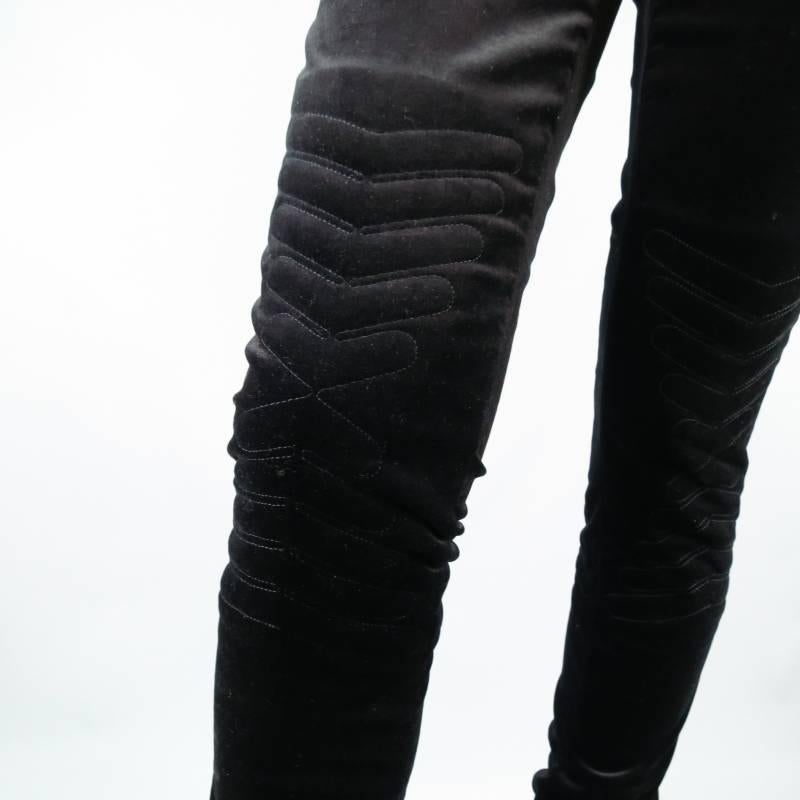 GUCCI Size 4 Black Velvet Biker Detail Gold Zip Ankle Belt Moto Pants 1