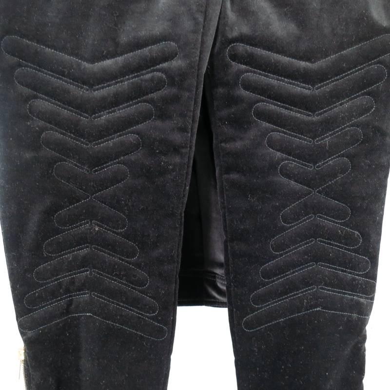 GUCCI Size 4 Black Velvet Biker Detail Gold Zip Ankle Belt Moto Pants 4