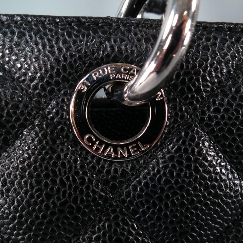 CHANEL Black Leather -GRAND SHOPPER- Quilted Chain Tote Bag 6