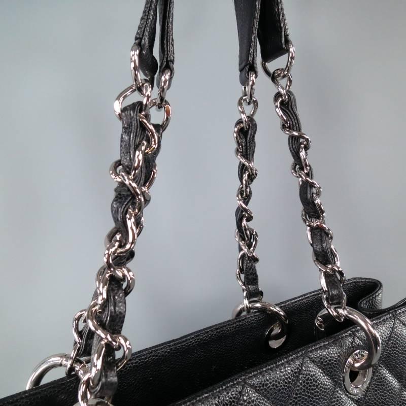 CHANEL Black Leather -GRAND SHOPPER- Quilted Chain Tote Bag 2