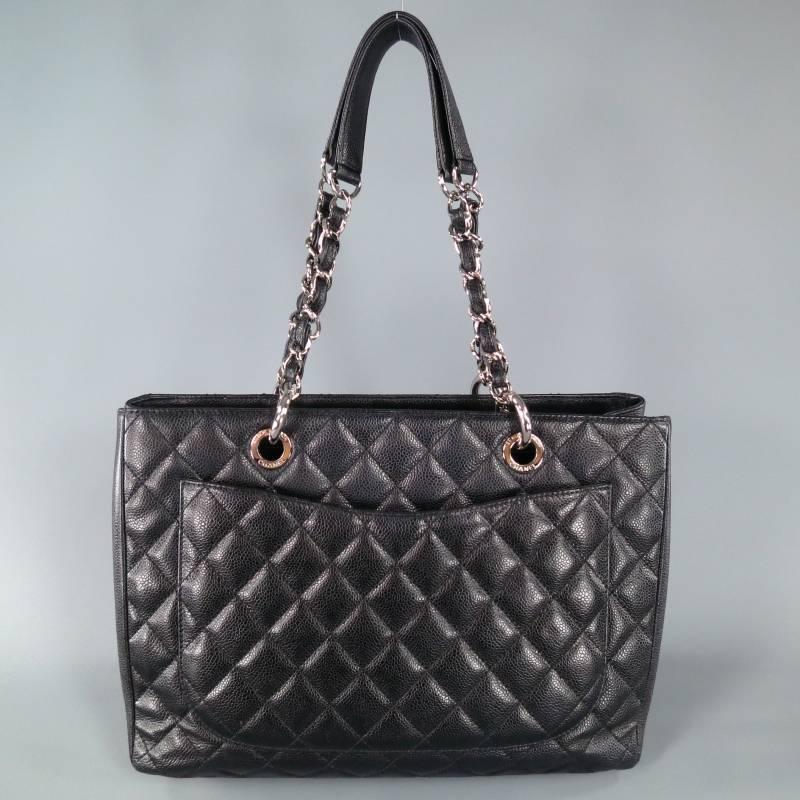 CHANEL Black Leather -GRAND SHOPPER- Quilted Chain Tote Bag 3