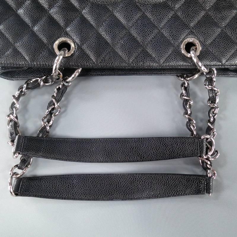 CHANEL Black Leather -GRAND SHOPPER- Quilted Chain Tote Bag 5