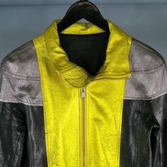 RICK OWENS 36 Black Gold and Silver Metallic Leather Biker Jacket