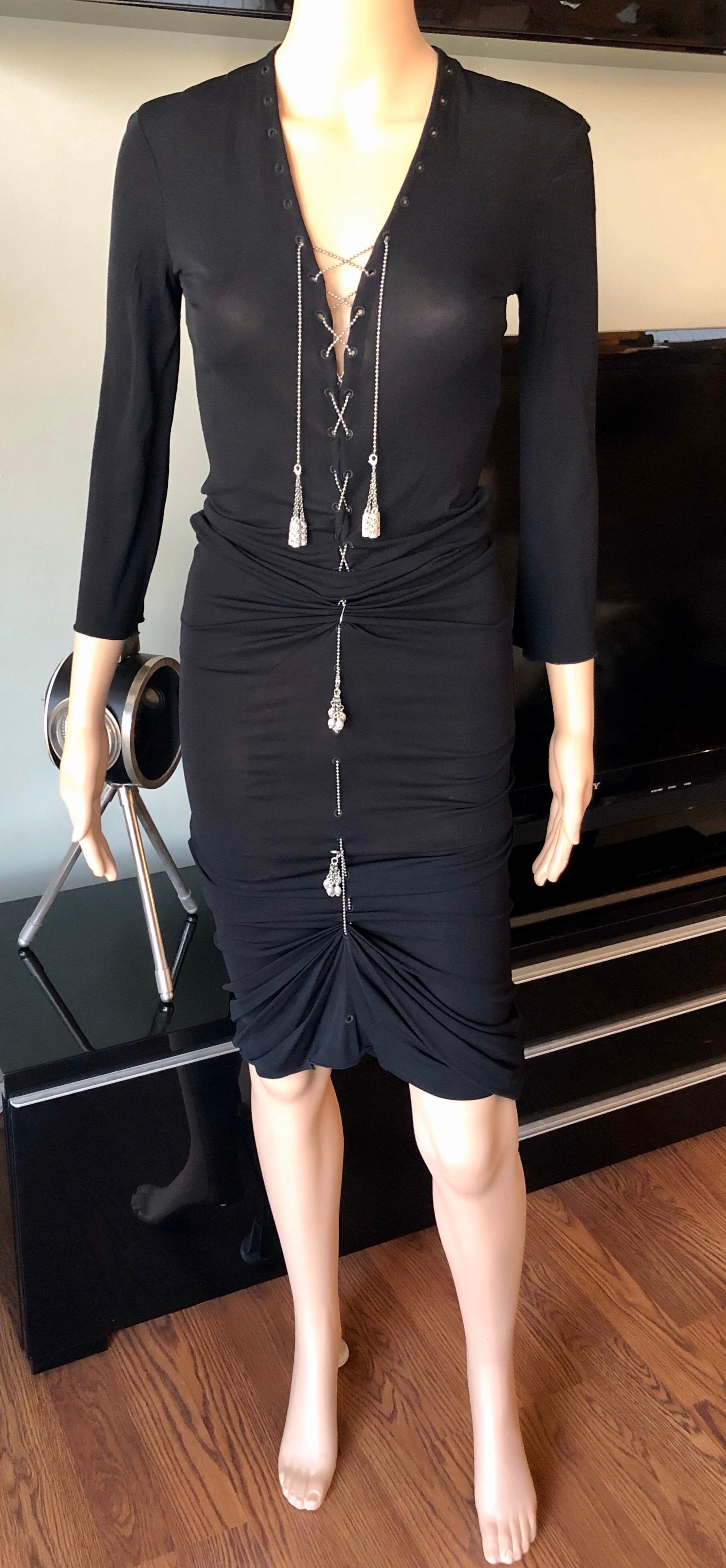  1990's Jean Paul Gaultier Knit Semi-Sheer Chain Embellished Black Dress 2