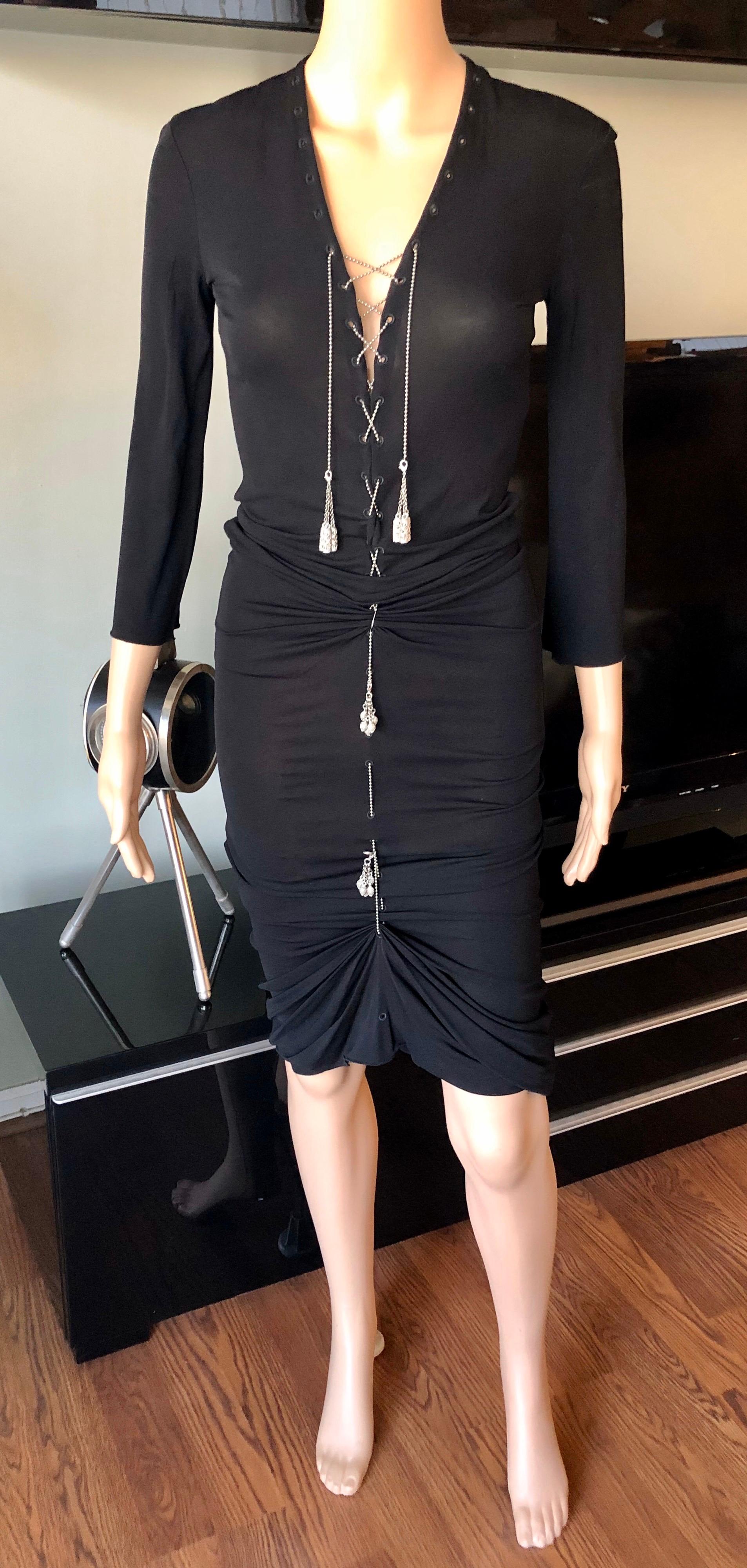 Women's  1990's Jean Paul Gaultier Knit Semi-Sheer Chain Embellished Black Dress