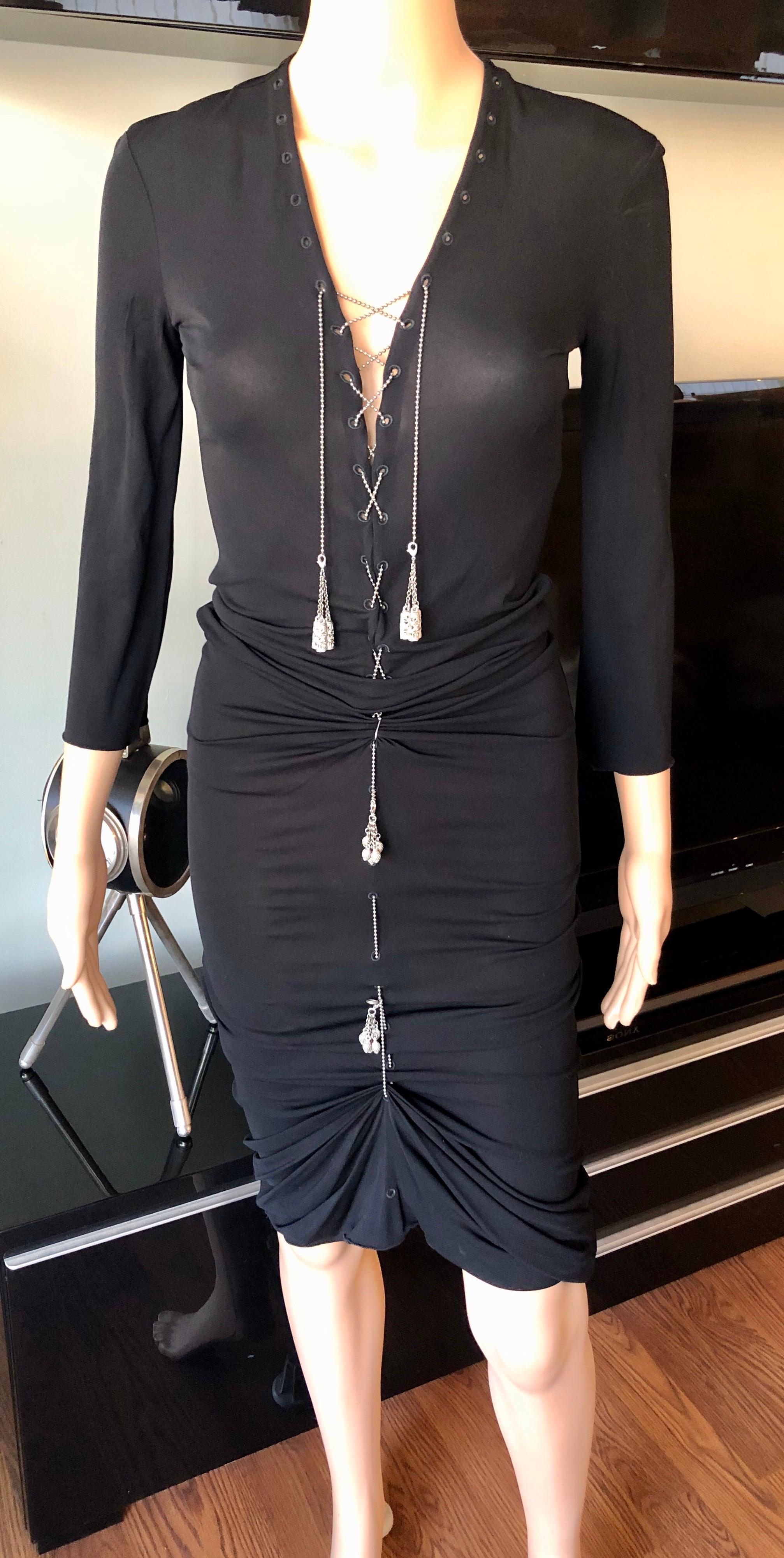  1990's Jean Paul Gaultier Knit Semi-Sheer Chain Embellished Black Dress 1