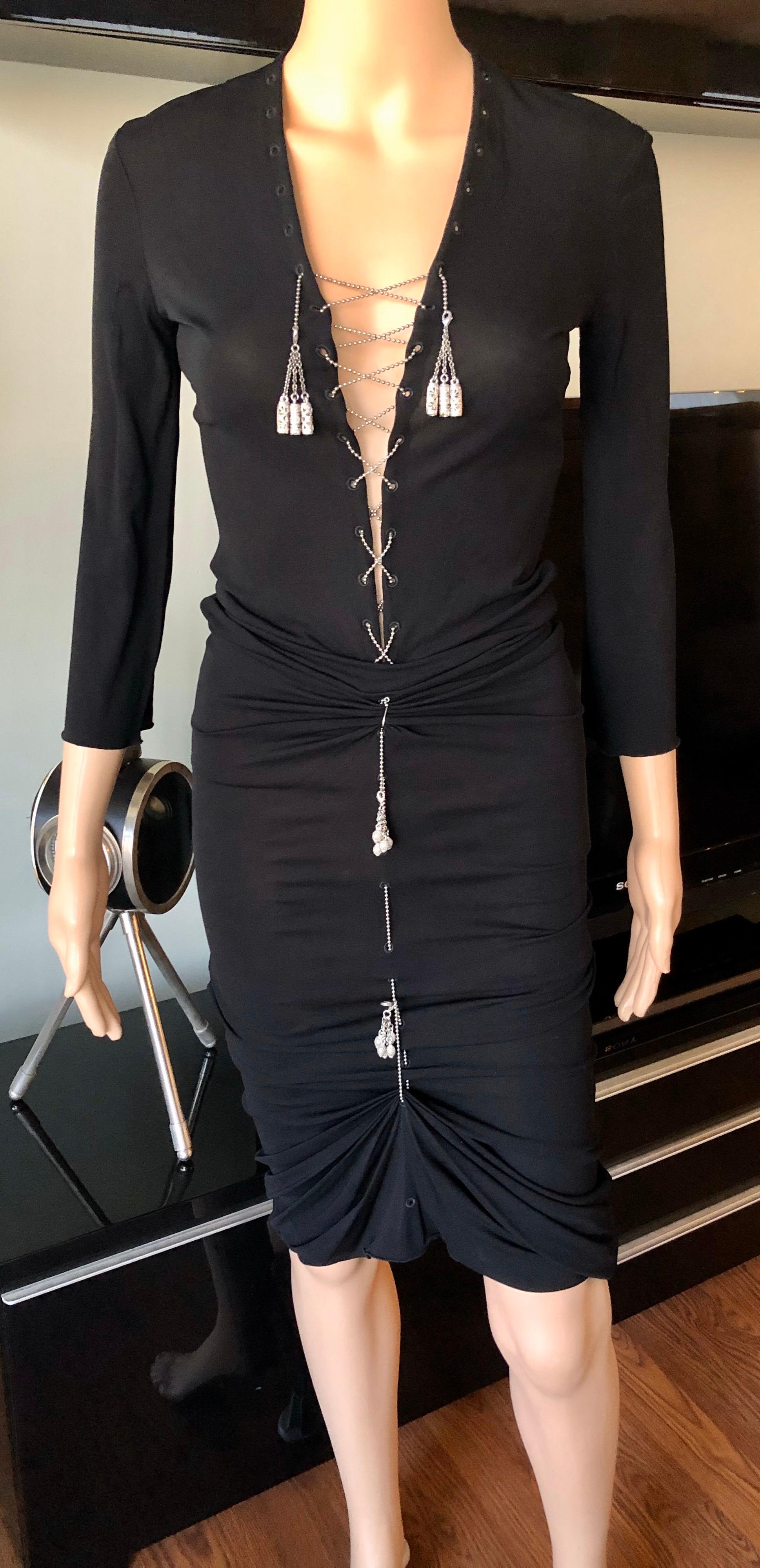  1990's Jean Paul Gaultier Knit Semi-Sheer Chain Embellished Black Dress 4