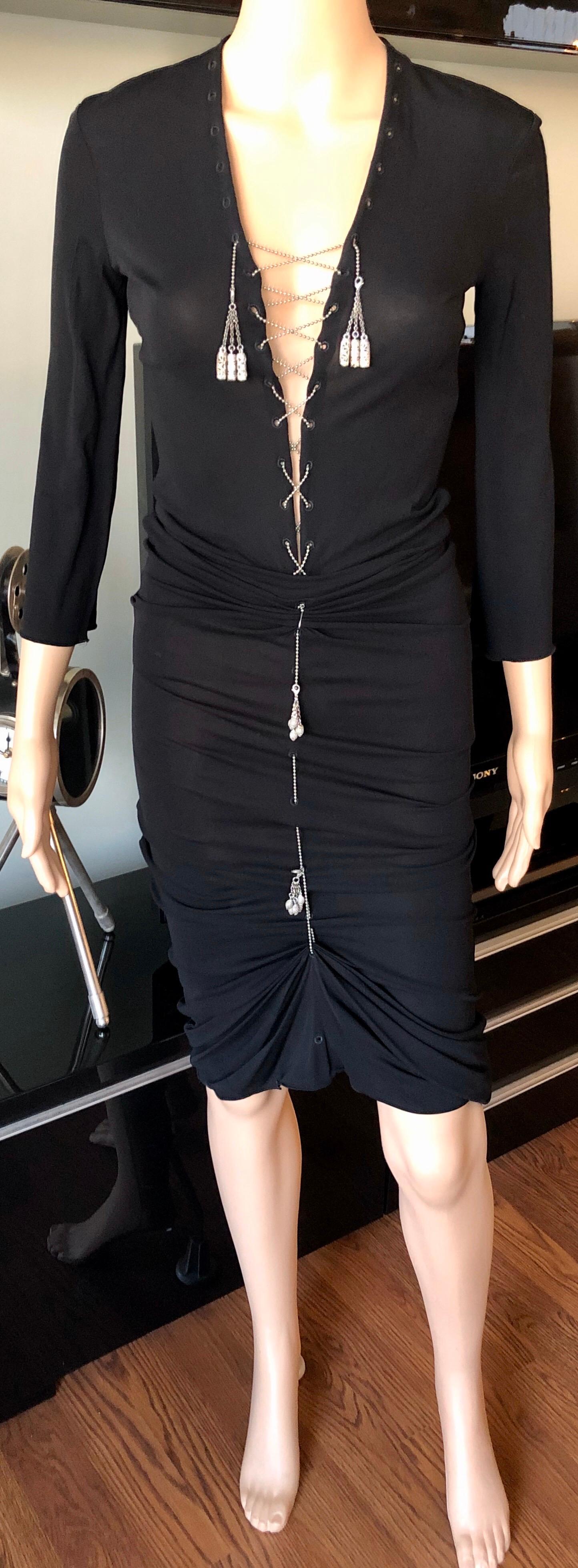  1990's Jean Paul Gaultier Knit Semi-Sheer Chain Embellished Black Dress In Good Condition In Naples, FL