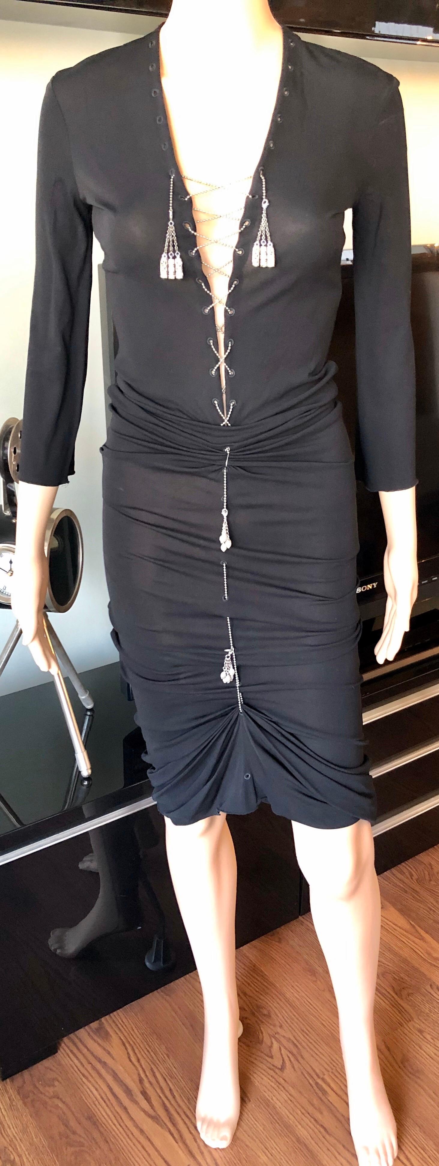  1990's Jean Paul Gaultier Knit Semi-Sheer Chain Embellished Black Dress 5