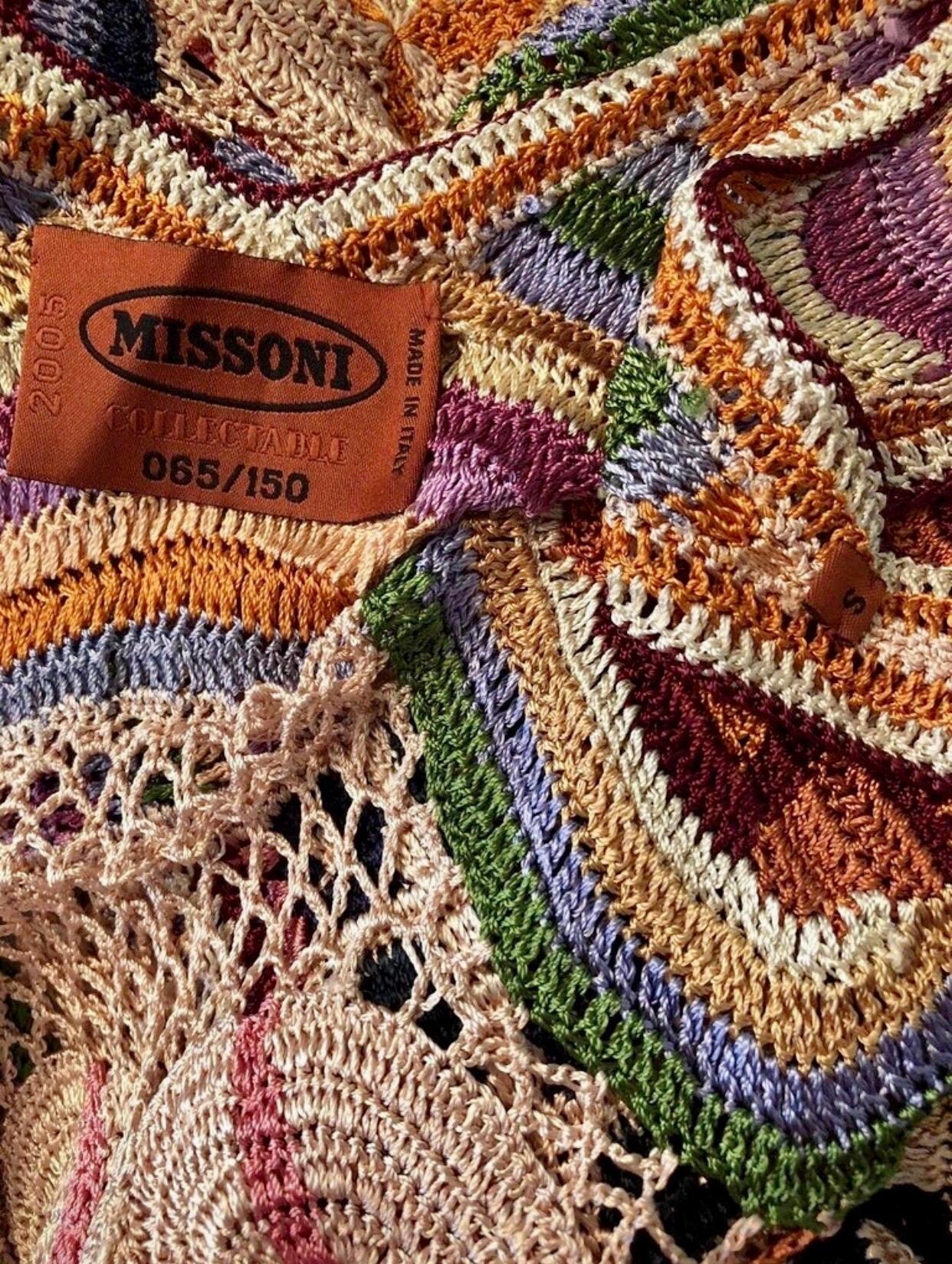Beige Missoni Collectible 2005 Plunging Decollete Open Back Crochet Knit Dress
