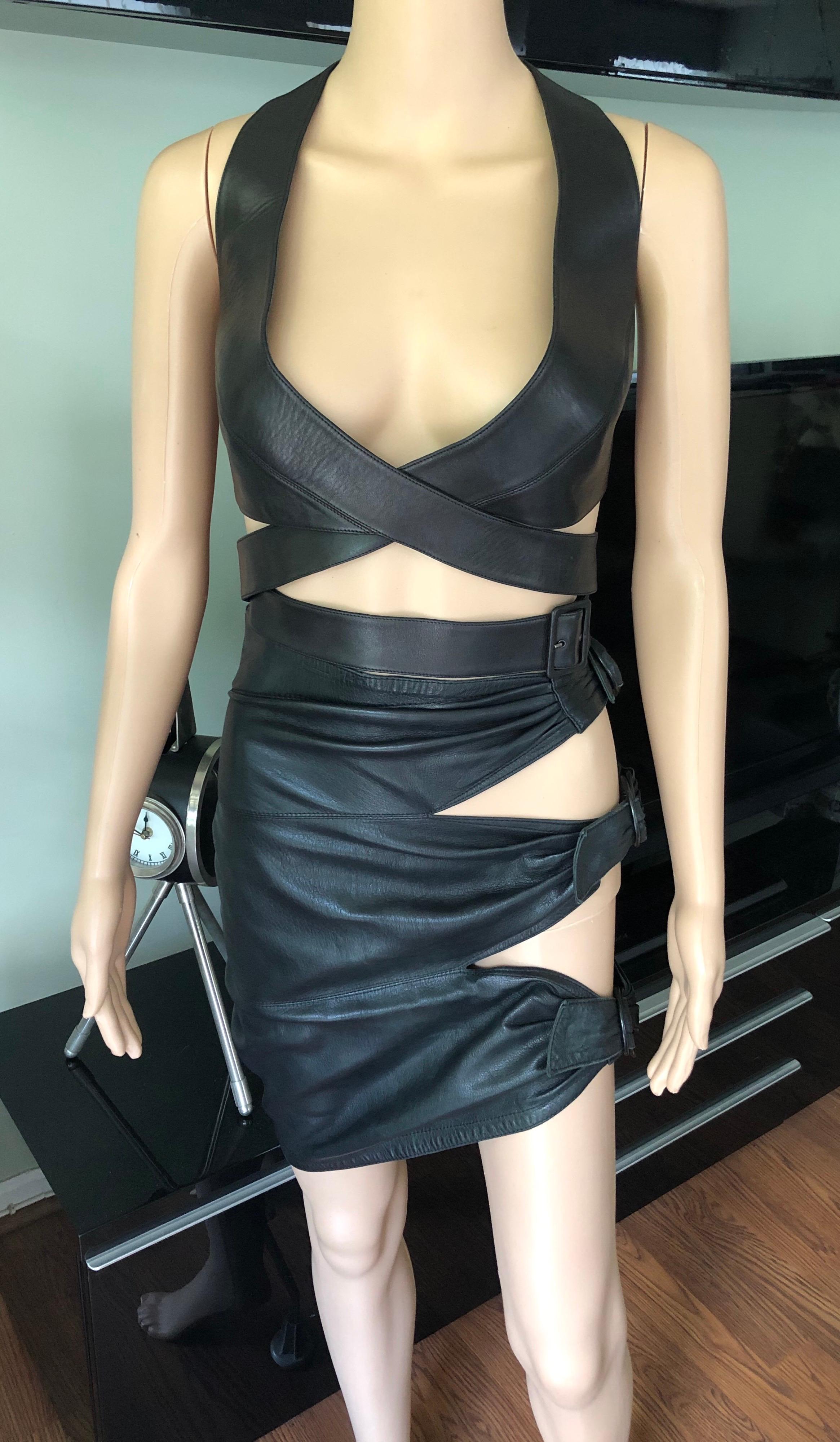 Azzedine Alaia F/W 1983 Iconic Vintage Leather Cutout Mini Skirt 2