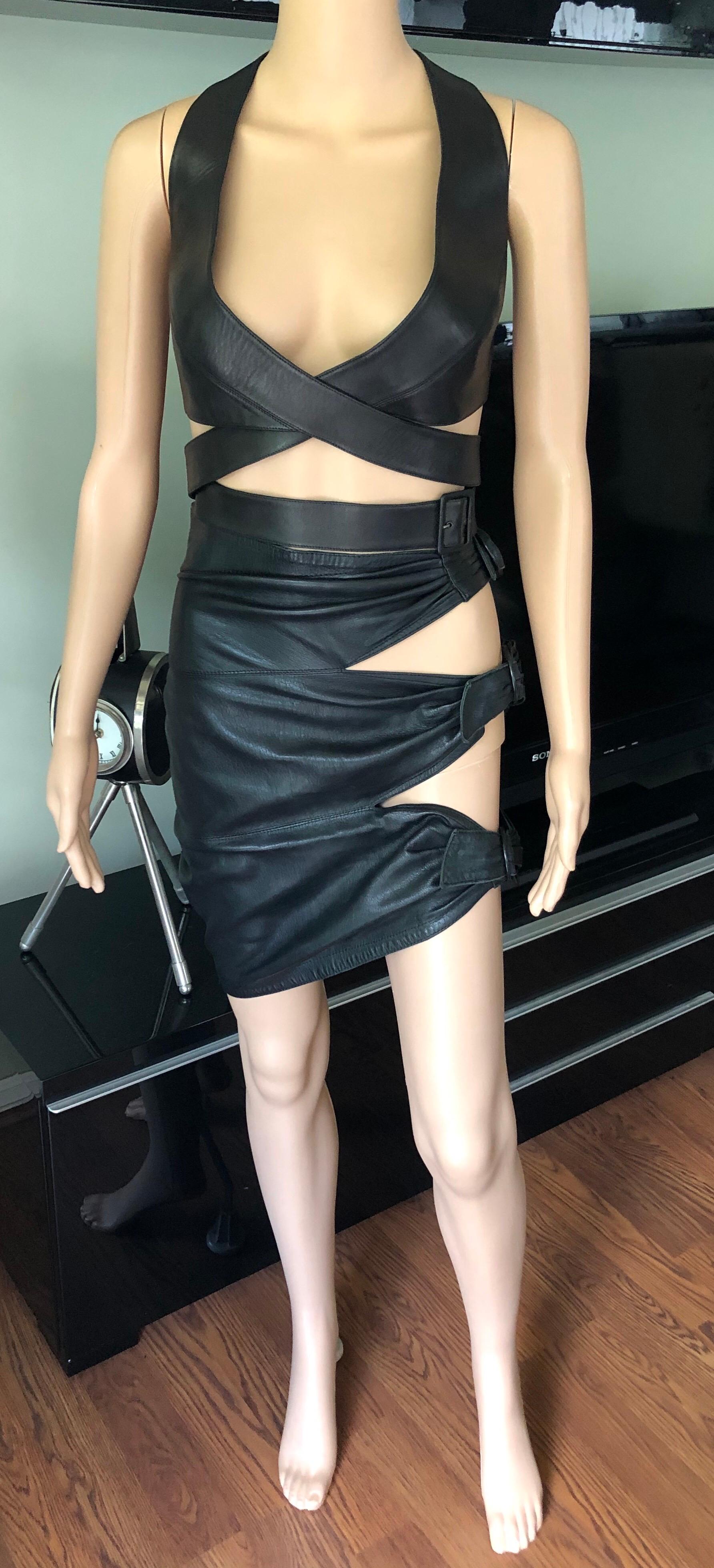 Azzedine Alaia F/W 1983 Iconic Vintage Leather Cutout Mini Skirt 3
