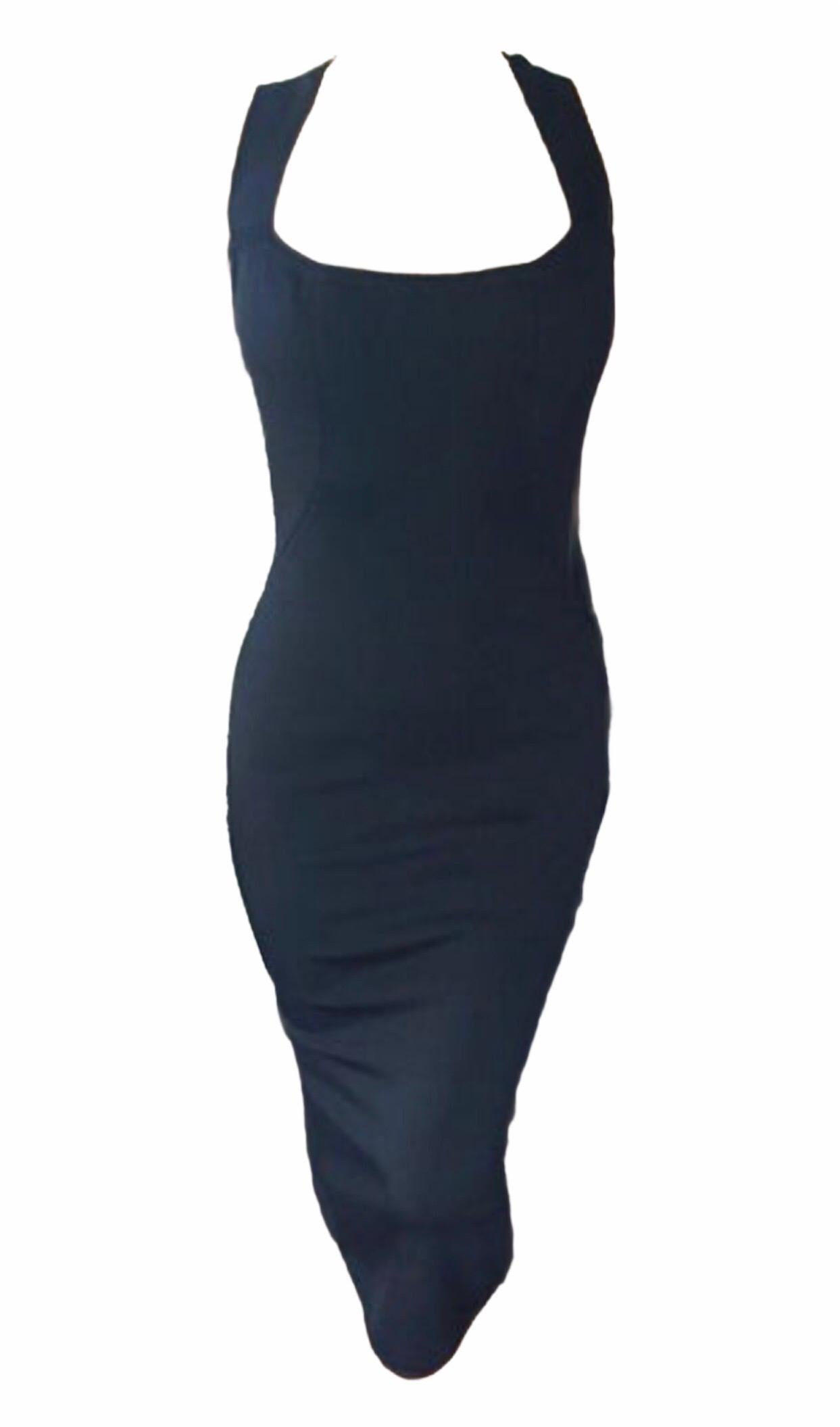 Azzedine Alaia 1990's Vintage Fitted Open Back Black Midi Dress Size S/M 

Condition is good pre-owned - light wear throughout.
Please note size tag is missing - size is estimated by measurements.
Please see approximate measurements below
Chest: