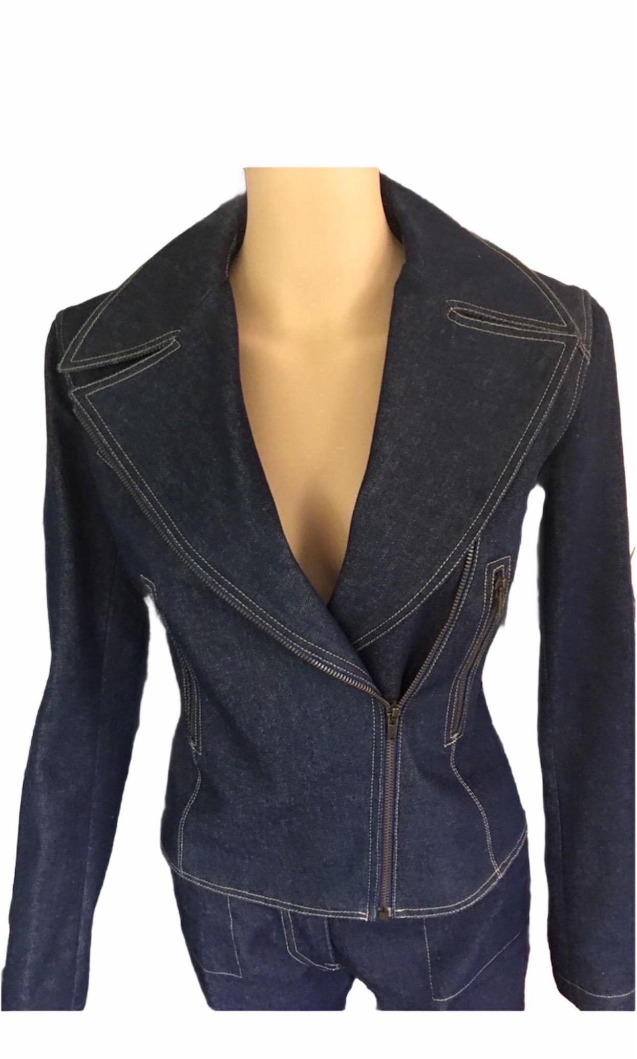 Azzedine Alaia Vintage Schnür-Denim-Hose & Jacke-Set mit Hose, 2-teiliges Set (Schwarz)
