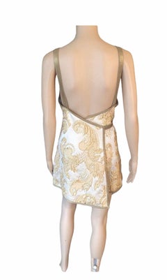 New Chanel Cruise 2013 Runway Gold Brocade Leather Trimmed Open Back Dress