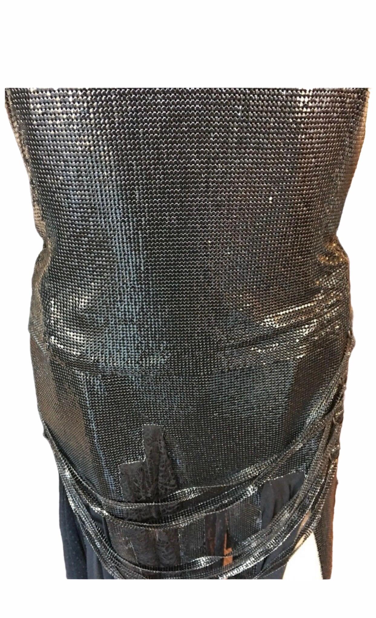 Black New Versace Oroton Metal Mesh Chainmail Top And Skirt Suit 2 Piece Set