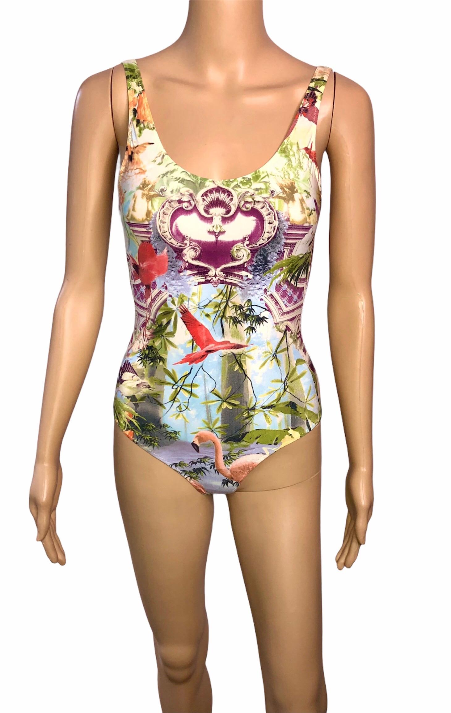 Jean Paul Gaultier Soleil S/S 1999 Flamingo Tropical Print Bodysuit One- Piece Swimwear Swimsuit IT 40

